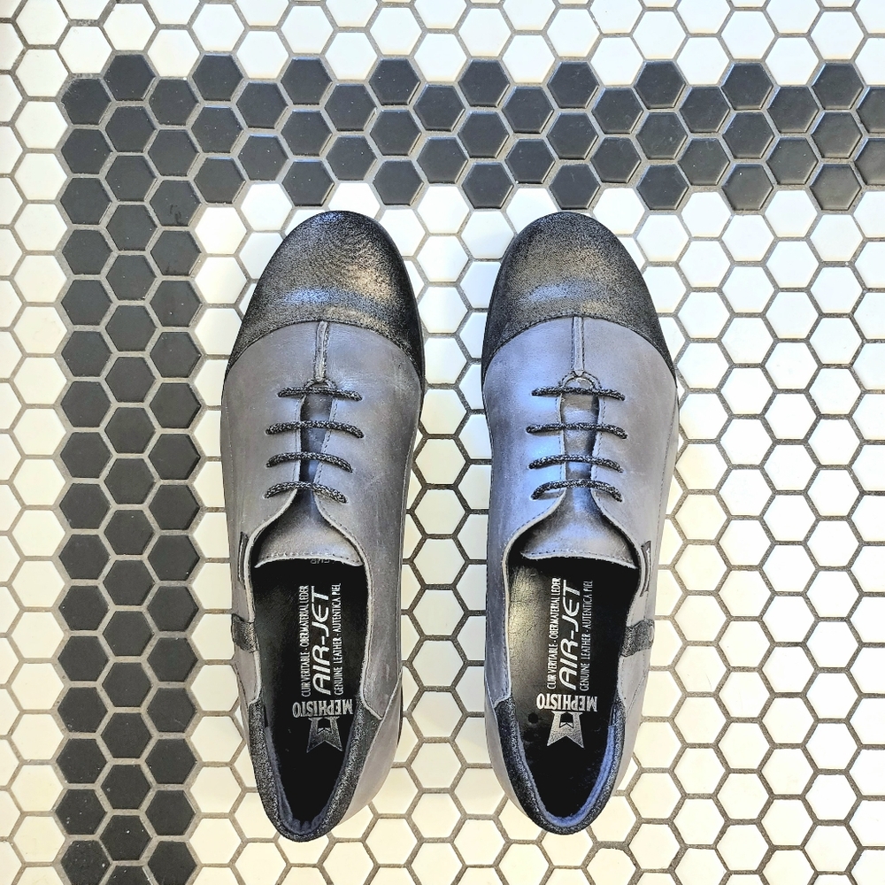 Mephisto Dark Grey Leather Fabric Oxfords Sneakers Dark Grey